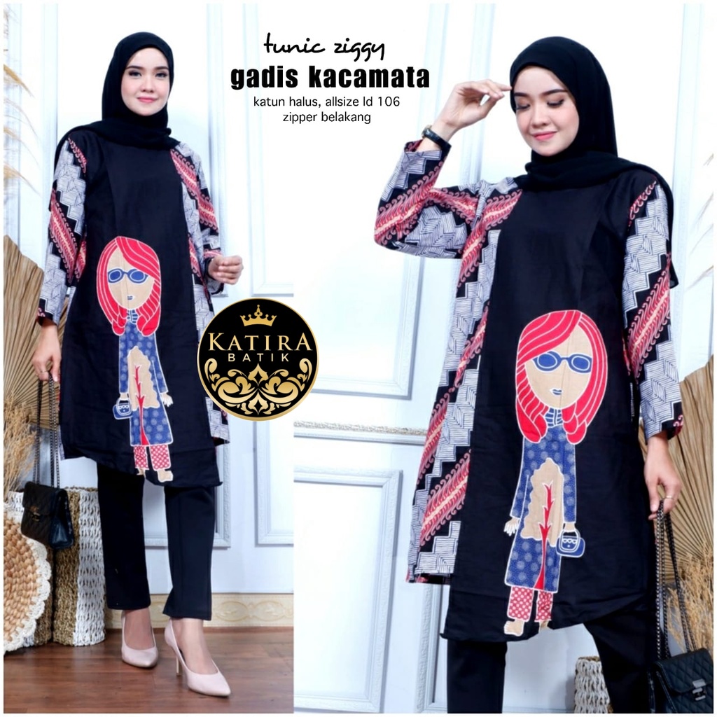 TUNIK ZIGGY GADIS KACAMATA TUNIK  BATIK JUMBO HANDMADE  HALUS SERAGAM PESTA CANTIK KANTOR KERJA  SER