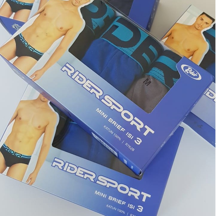 RIDER Sport R 762 R762B - Celana Dalam Pria Underwear Brief - 1 Box isi 3 Pcs
