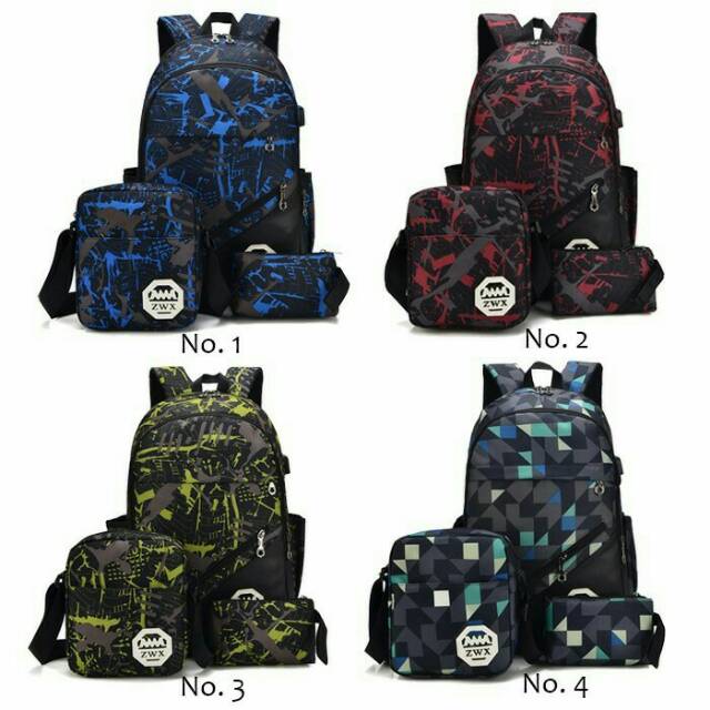 BACKPACK FASHION / TAS RANSEL SEKOLAH USB / TAS 3IN1 BACKPACK PUNGGUNG RANSEL PORT USB