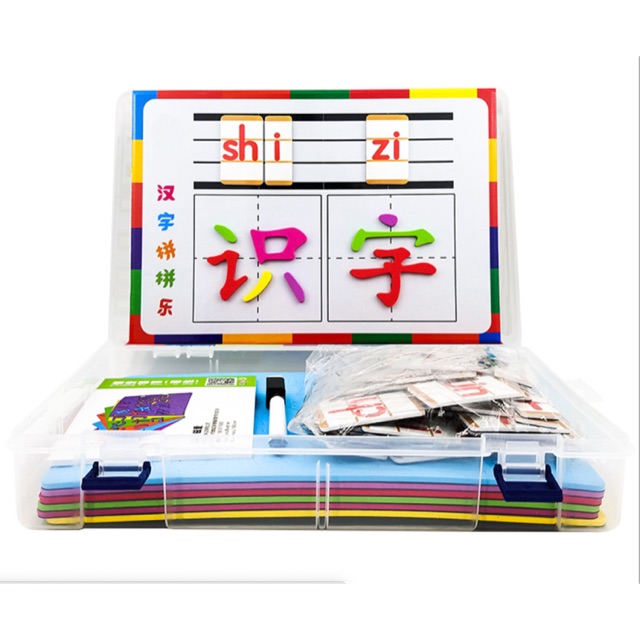 

Moveable mandarin magnet dgn kartu pinyin, papan tulis magnet, eraser, spidol dan buku panduan