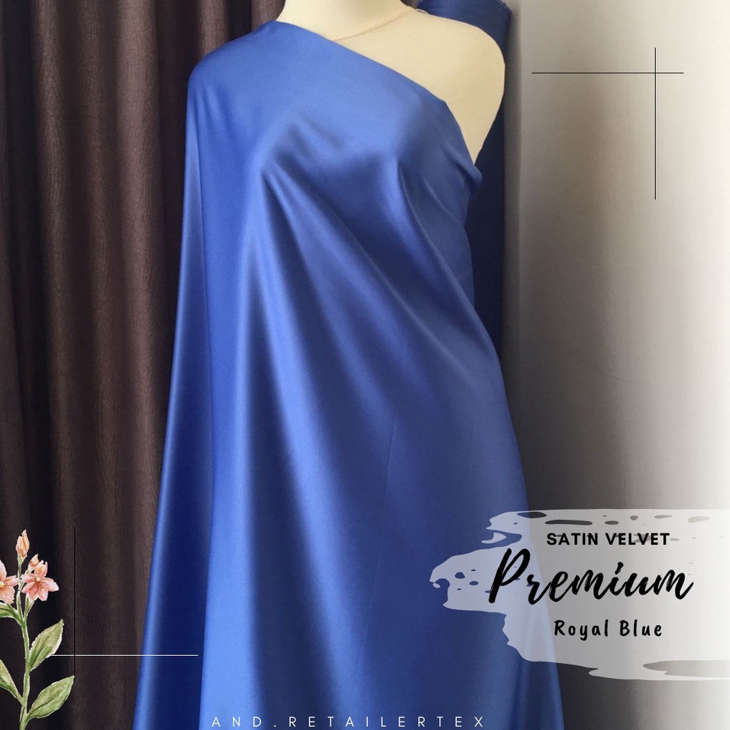 Kain Satin Velvet Premium Bahan Seragam Gamis Furing Background Backdrop Warna Royal Blue Biru Benhu
