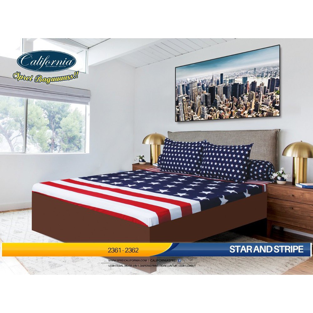Sprei California 180x200 King Terlaris Star n Stripe
