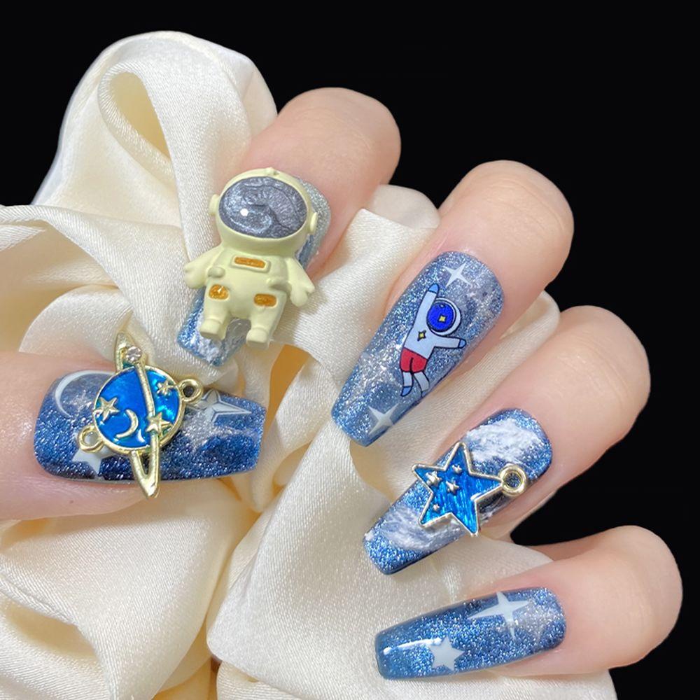 Mxbeauty Astronot Hiasan Kuku Kartun Spaceman Bulan Bintang DIY Ornamen