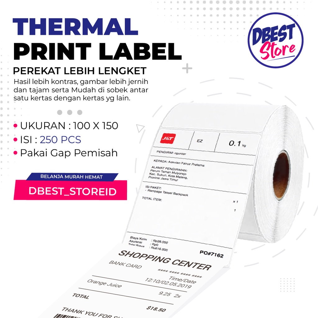 LABEL THERMAL STICKER RESI BON BARCODE 100X150 ISI 250 PCS