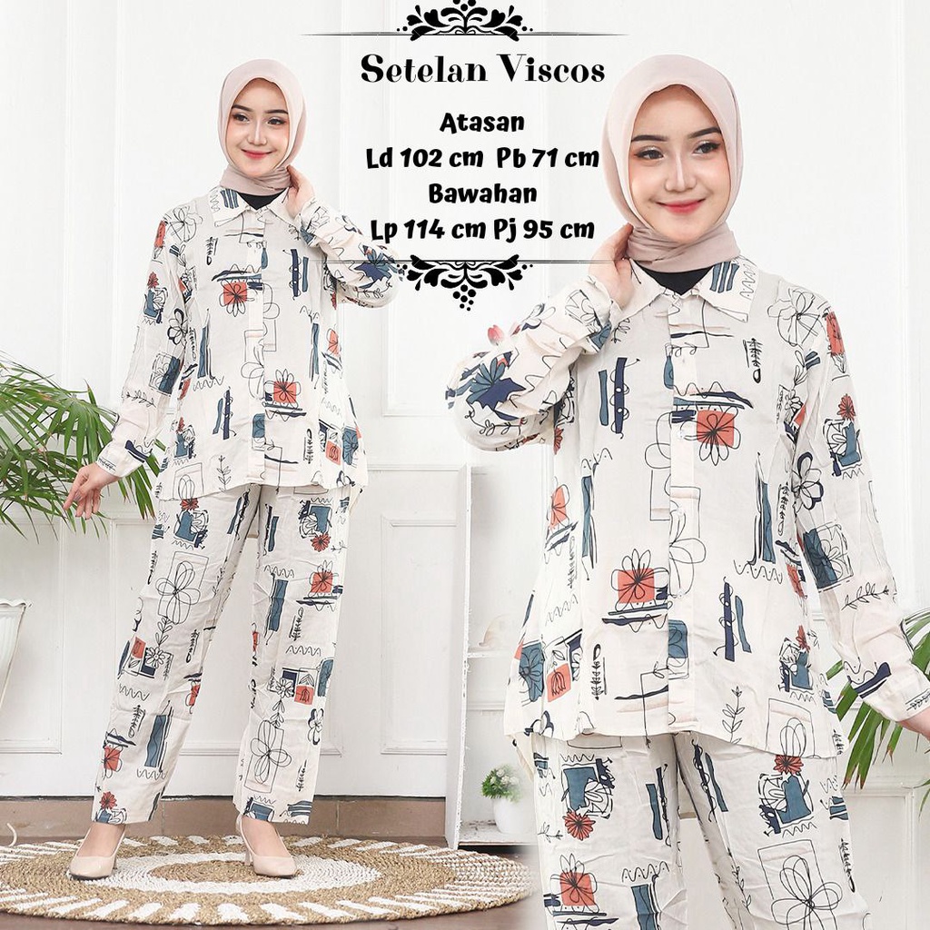 Prilly One Set Wanita Rayon Viscose Premium Setelan Wanita Lengan Panjang Set Celana Kekinian