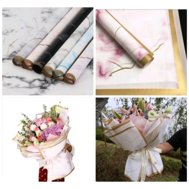 

Flower Wrapping Paper Kertas Bungkus Buket Bunga Flower Wrapping GOLD BORDER MARBLE CELLOPHANE 1 Lembar FREE PACKING