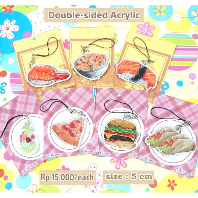 Gantungan HP foodie sushi burger phone strap kebab pizza drink shrimp bowl japan food western food