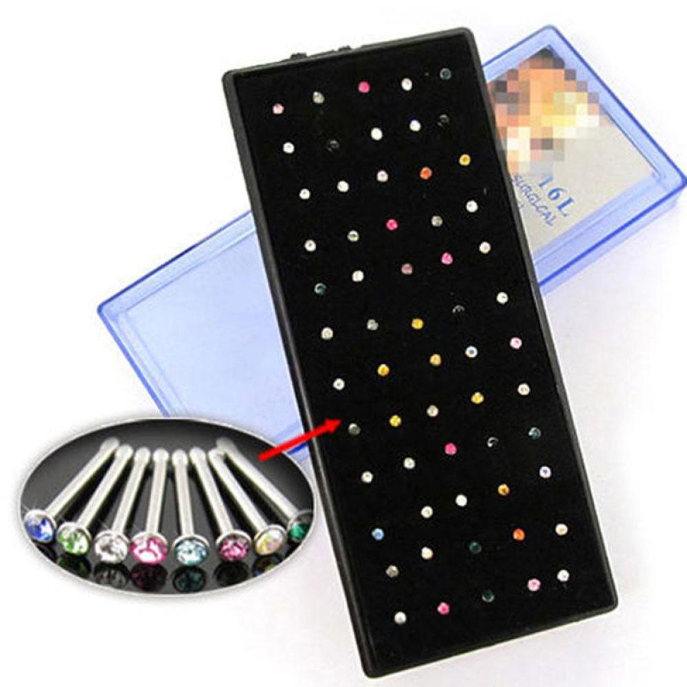 Timekey 60pcs Anting Tindik Hidung Bahan Surgical Steel Hias Kristalberlian Imitasi H4Z3