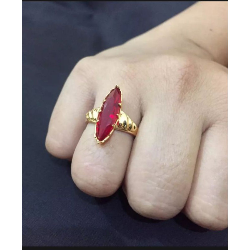 cincin kristal batu maroon titanium gold