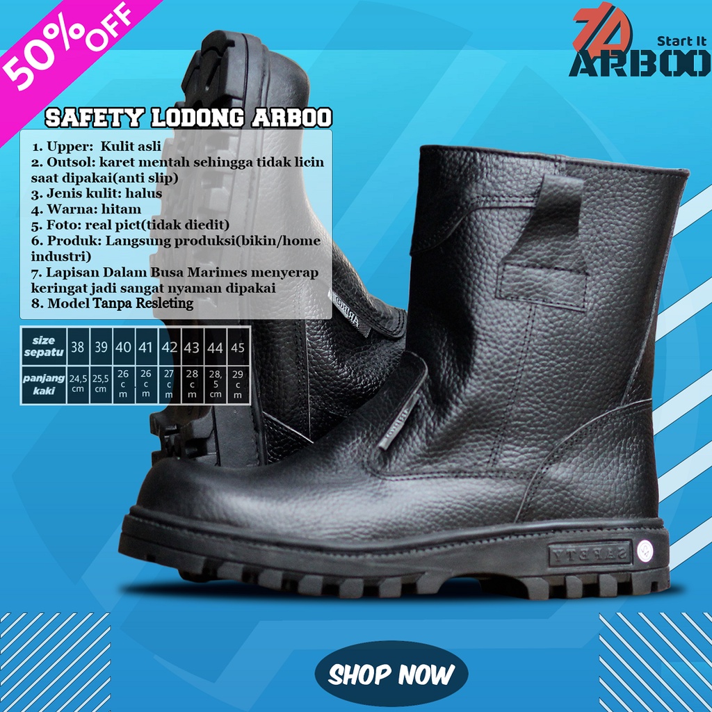 sepatu safety lodong kulit asli, sepatu safety kulit original, sepatu safety proyek kulit asli ujung
