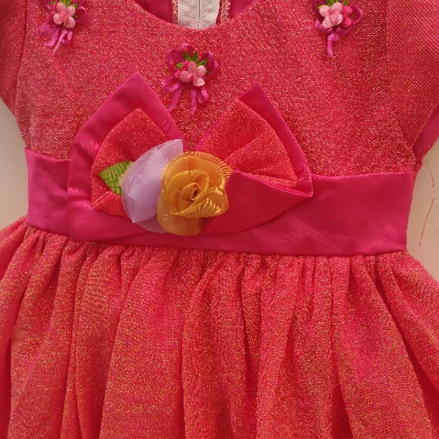 Dress pesta satin bunga besar anak bayi