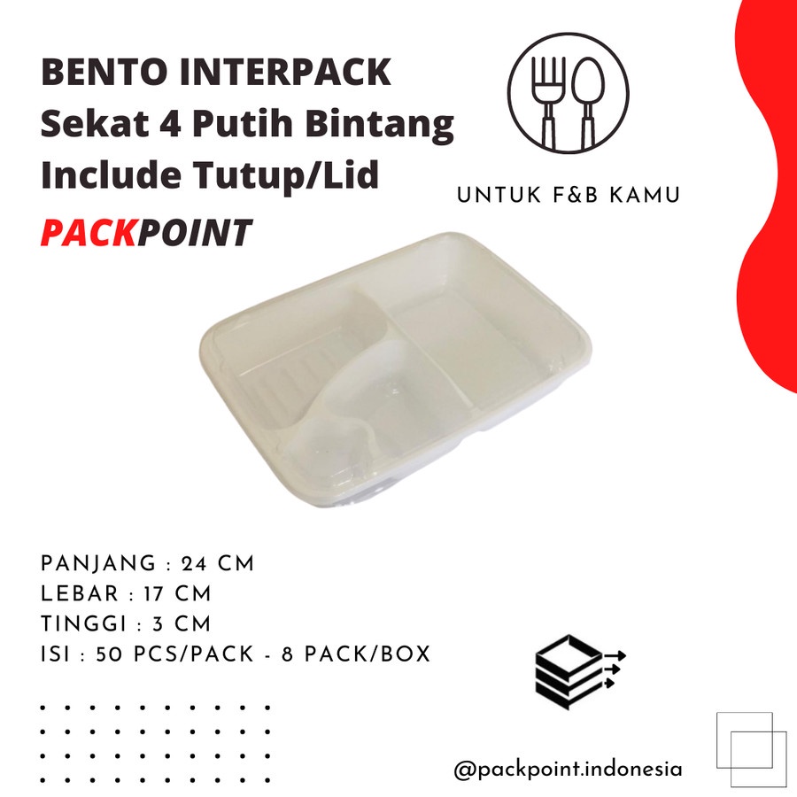 BENTO INTERPACK Sekat 4 Putih Bintang (50 PCS)