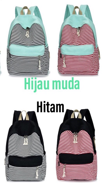 Tas ransel salur backpack kanvas polyester anak remaja wanita fashion korea import