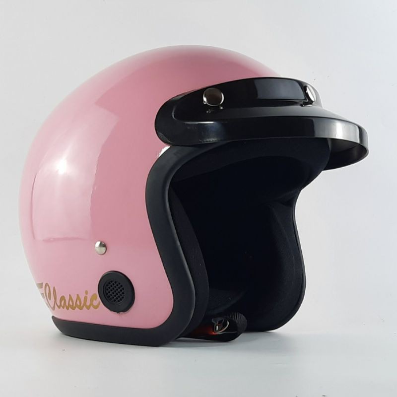 HELM BOGO WANITA KLASIK PINK PASTEL PAKAI PET PENDEK