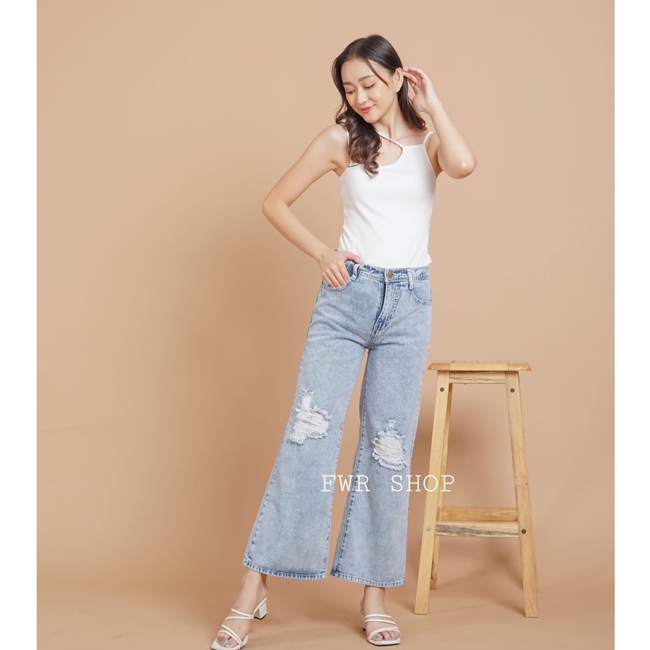 FWR - Celana Kulot Jeans Sobek Ripped Pants Furing 4684