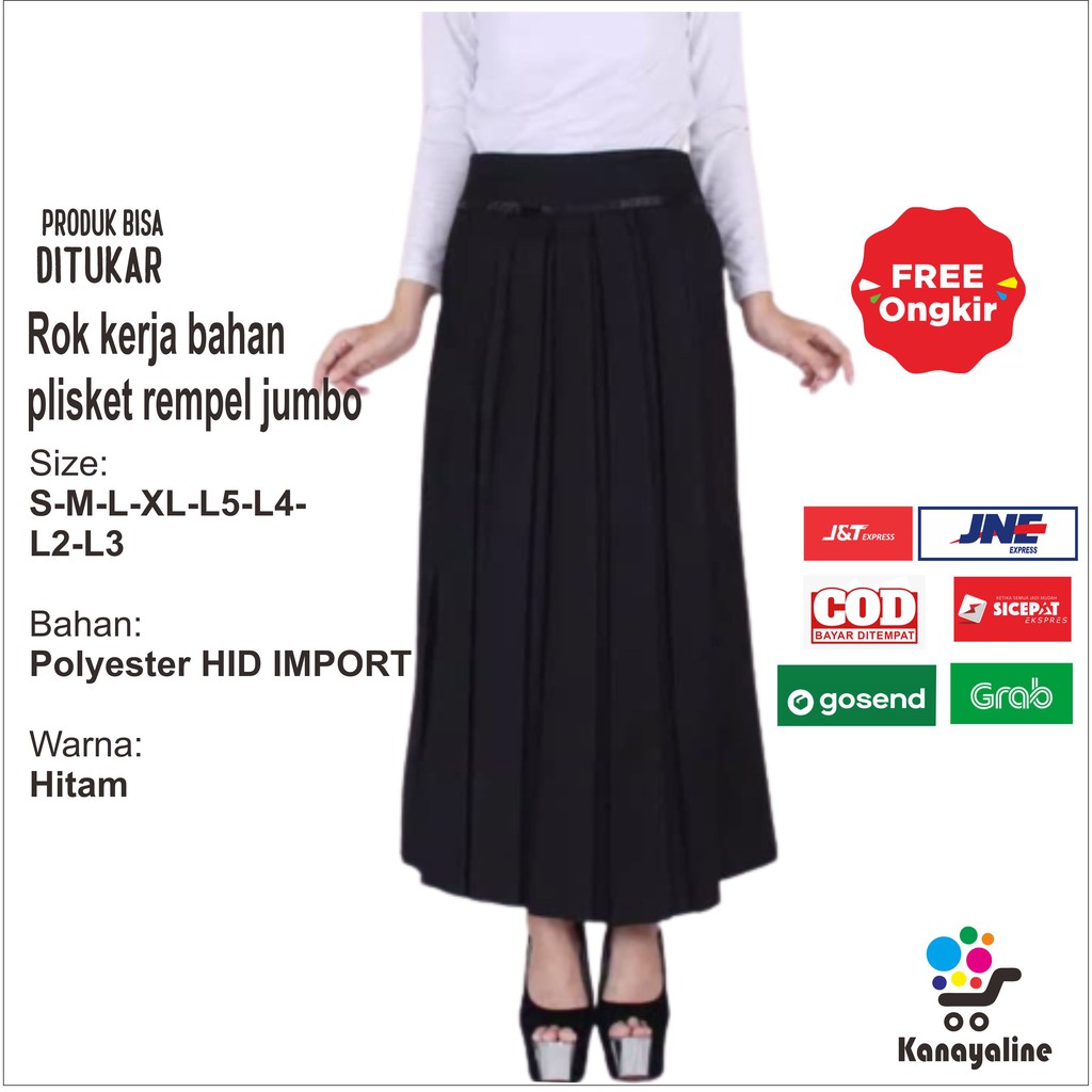 Rok Panjang Wanita Rempel Polos Rok Hitam Panjang Wanita Kerja | Rok Kerja Wanita Jumbo Big Size 5XL