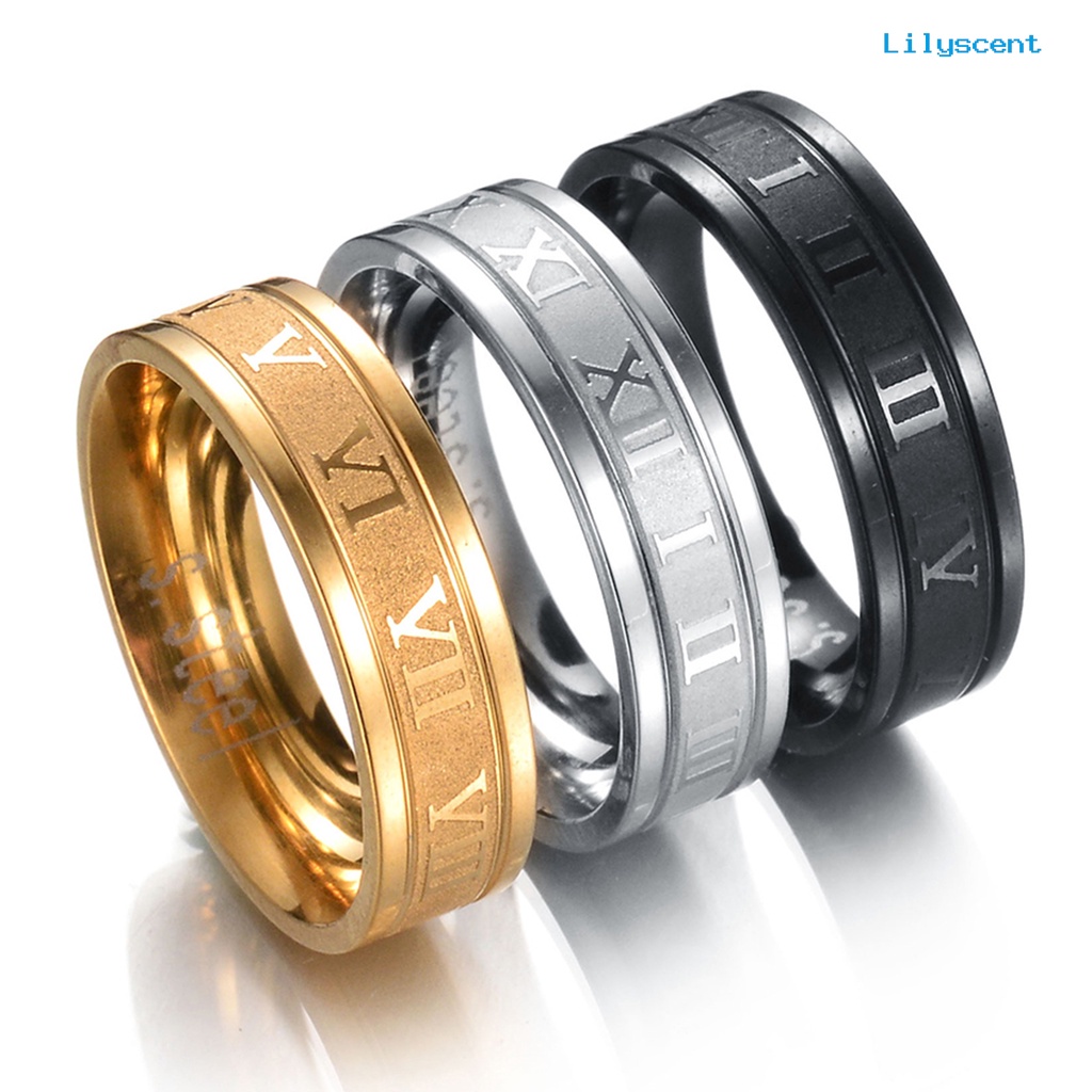 Ls Cincin Titanium Steel Desain Angka Romawi Gaya Punk Untuk Unisex