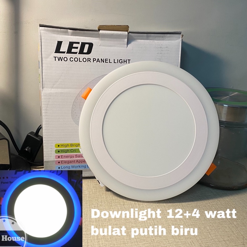 lampu downlight led 2 warna 16 watt bulat ib plafon putih biru