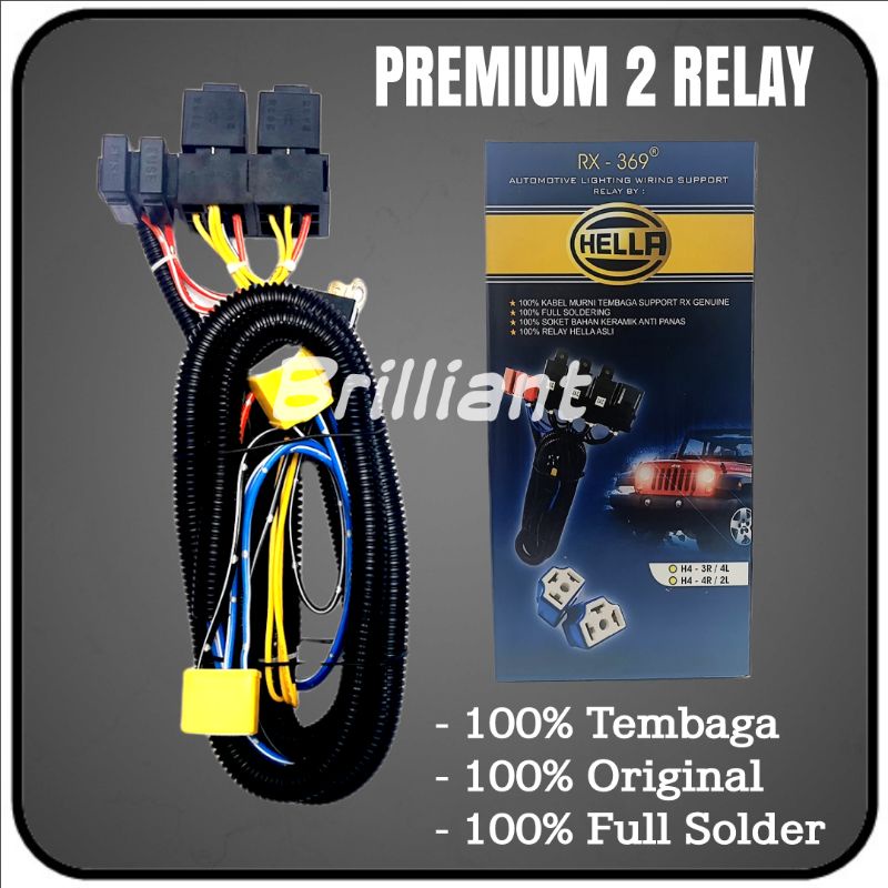 Kabel Set Relay Mobil Untuk Lampu H4 - 2 Relay / 2 Lampu - Kabel &amp; Relay Original