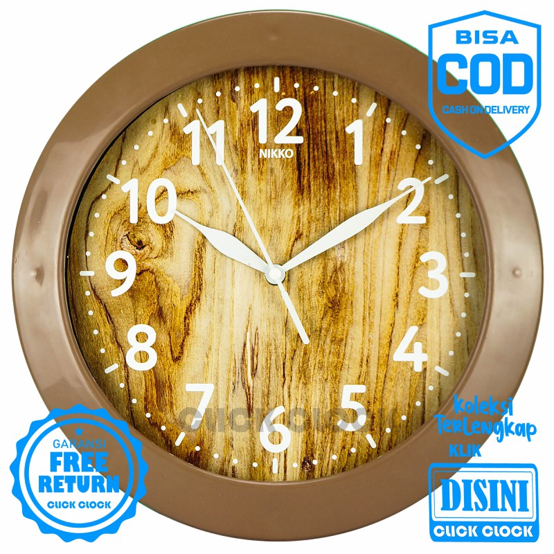 Jam Dinding Quartz Dekorasi Rumah Minimalis Unik Besar Nikko 707 Polos Urat Kayu Step Movement