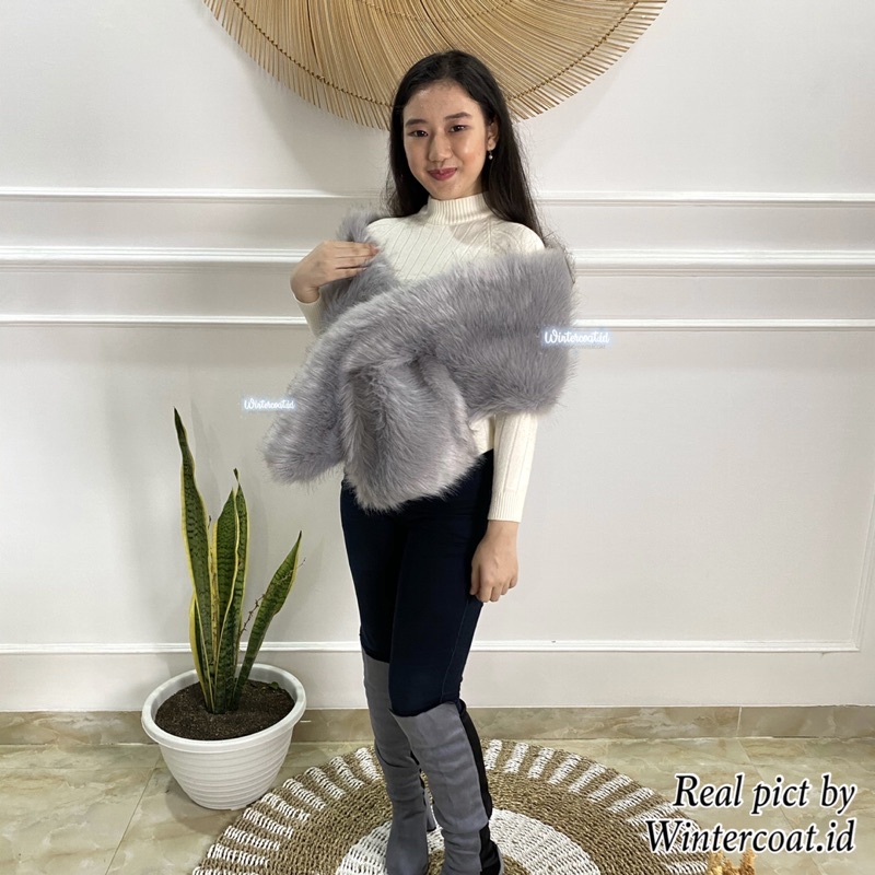 READY INDONESIA Faux fur scarf shawl syal bulu winter pashmina musim dingin tebal import hangat