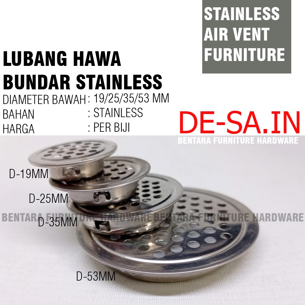 Lubang Hawa Stainless19MM 25MM 35MM 53MM  - Ventilasi Udara Bulat Bundar Small Medium Large Kecil Sedang Besar