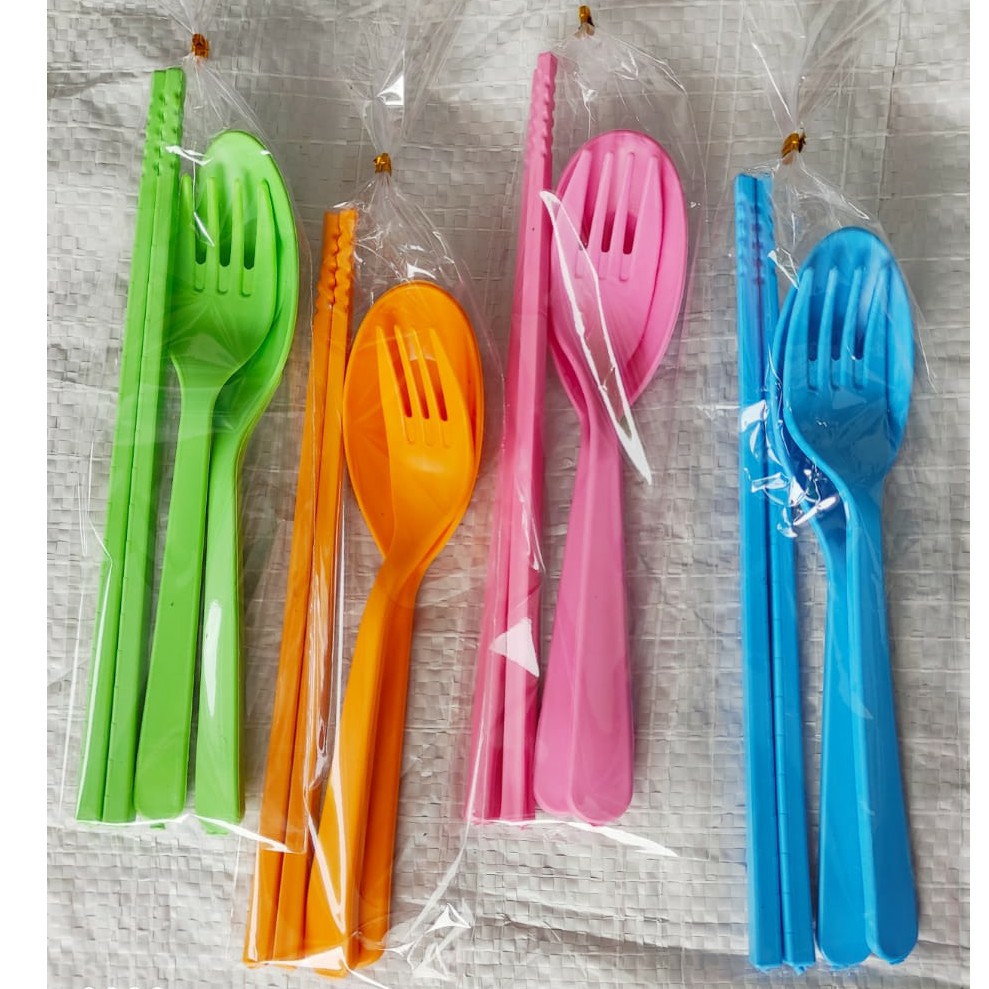 Mall Sendok Garpu Sumpit Bahan Plastik / Sendok Set Garpu Sumpit