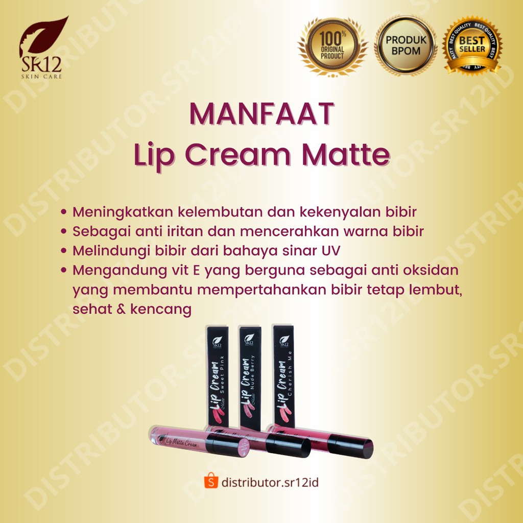 LIP CREAM MATTE SWEET PINK SR12 / LIPCREAM BPOM / WARNA LEBIH TAHAN LAMA / MENCERAHKAN BIBIR