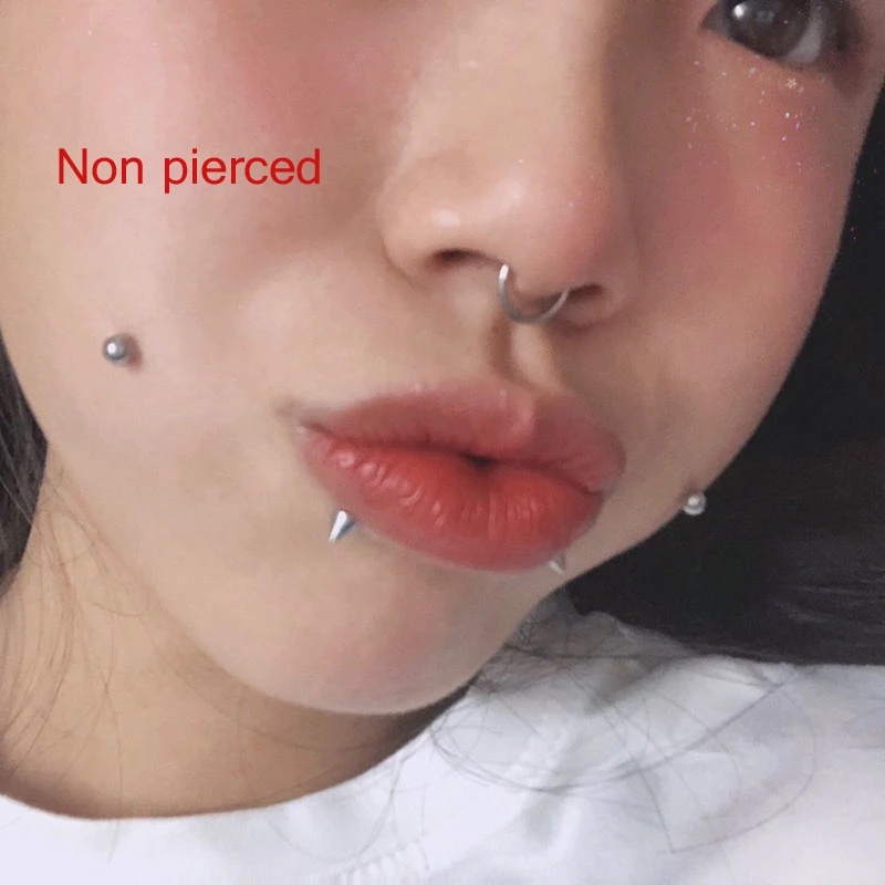 1 Set Stiker Tindik Hidung / Bibir Palsu Bahan Stainless Steel Untuk Aksesoris Perhiasan