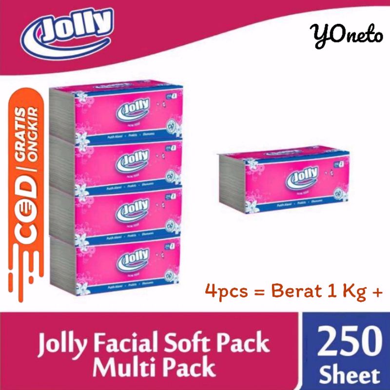 Tisu Wajah Jolly 250 Sheets 2ply Multi Pack (4 Pcs)-1