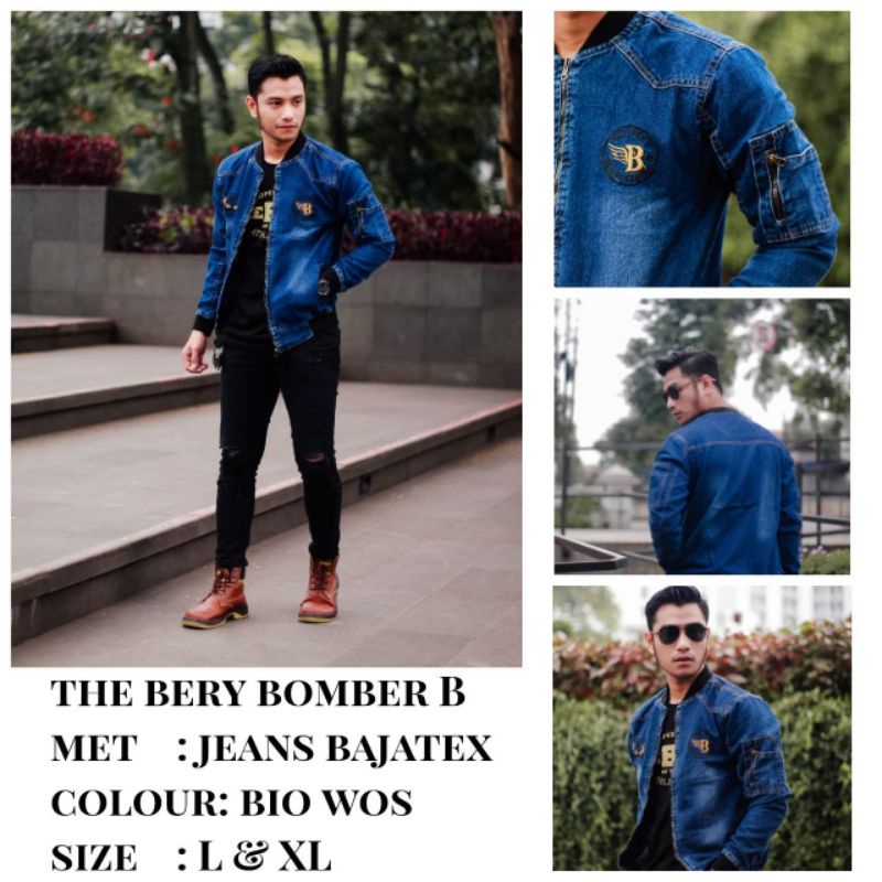 Jaket jeans bomber pria cowok biru tua jumbo xxl murah terlaris