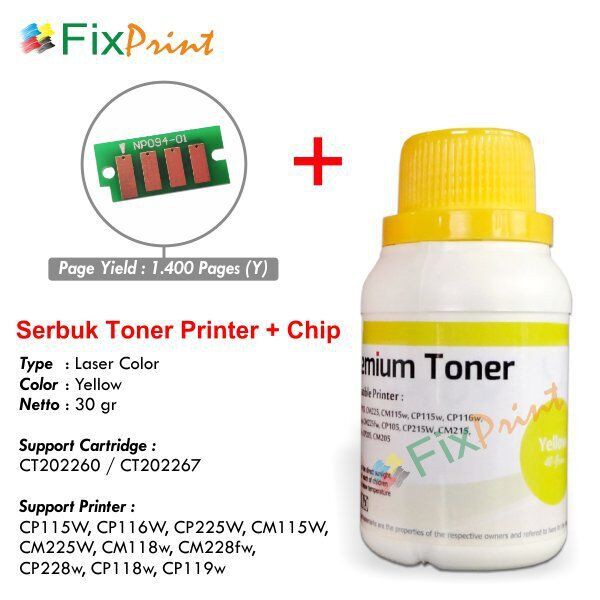 Serbuk + Chip Fuji Xerox CP115 CP116 CP118 CP119 CP228 CP225 Yellow