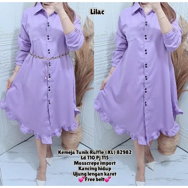 Kemeja Tunik Ruffle Allsize fit to XL (FREE BELT)// Tunik Wanita Terbaru Full Kancing// Bahan Itycrepe Lembut Ellegant// Bisa Bayar Ditempat