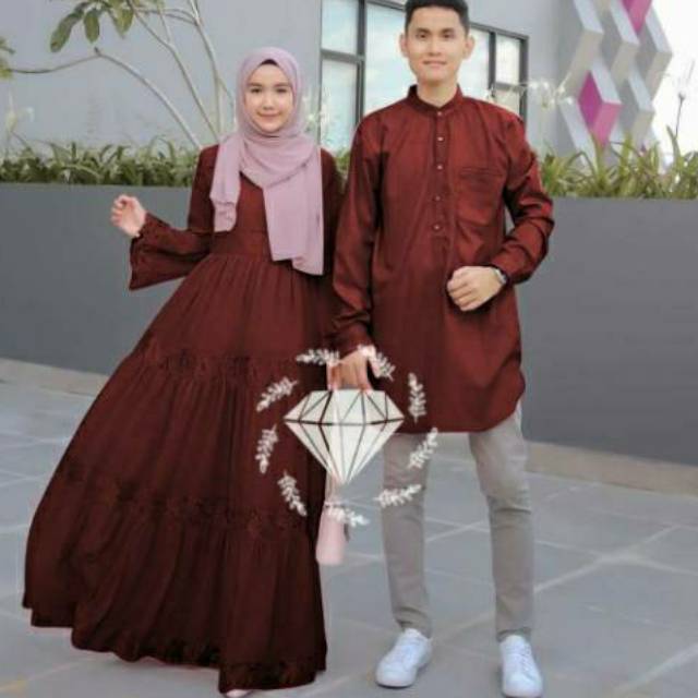Baju Couple Set Busana Muslim Pria dan Wanita Gamis Pasangan Murah Suami Istri Syari Brukat Modern