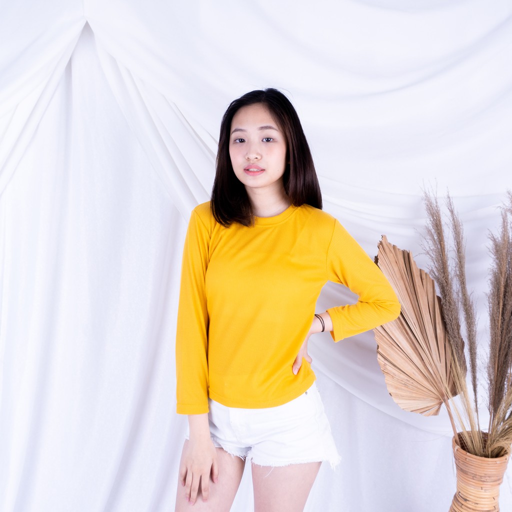 Kally RIB  - Longsleeve Rib Basic Sweater Premium Baju Lengan Panjang Wanita-MUSTARD