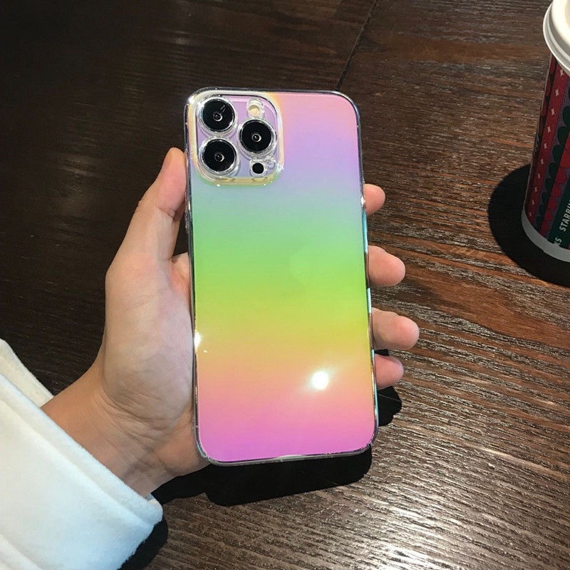 Soft Case Transparan Motif Laser Aurora Untuk iPhone 14 13 Pro max 12 11 XS max X XR 7 8 Plus SE 2020