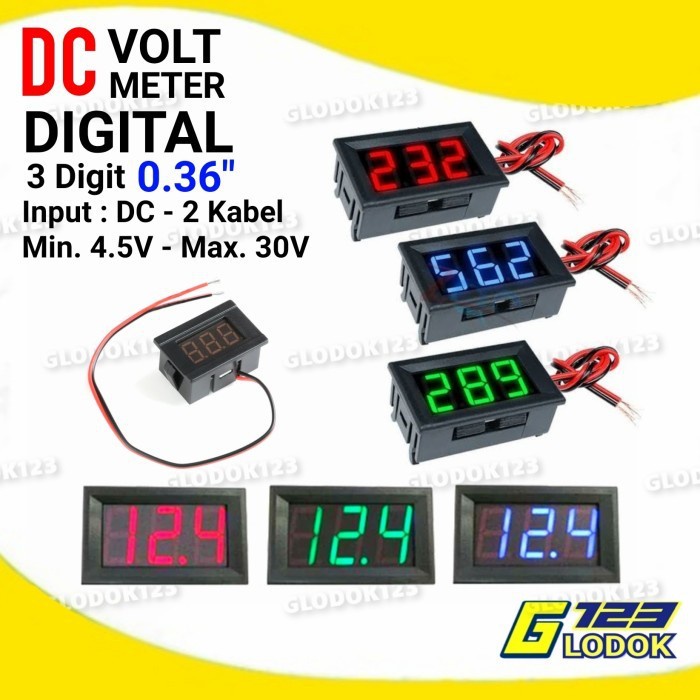 Volt Meter DC 4.5 - 30V Digital Voltmeter 0.36&quot; Dengan Frame 2 Kabel