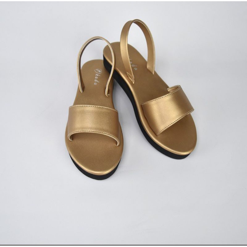 SANDAL SLOP TALI NEW CANDICE BY. OKADA SANDAL [SANDAL CEWEK]-Gold
