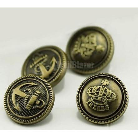 Kancing Metal Satu Lubang - Round Bronze Crown/Anchor Style (10pcs)