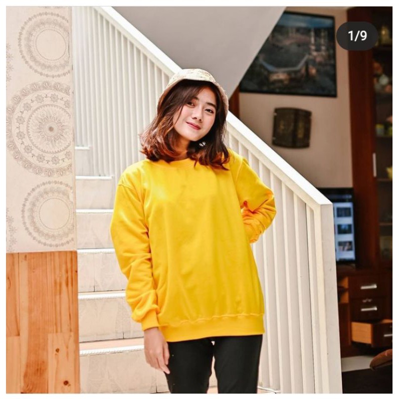 Basic Sweater Polos Fleece Unisex-Kuning