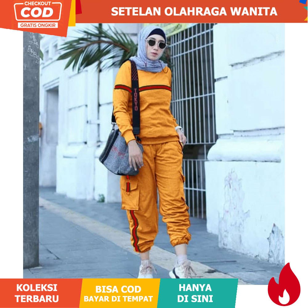 OOTD Kekinian Setelan Baju Senam Baju Aerobic Baju Zumba Olahraga Panjang Muslim Army Rok Hijau i.