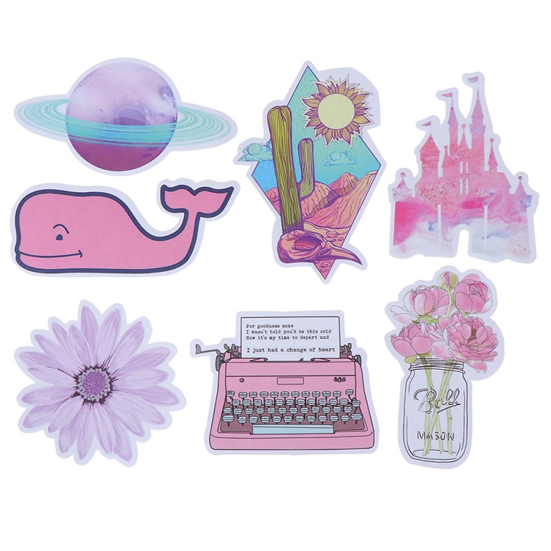 53pcs Stiker Kawaii Warna pink Untuk Koper laptop Mobil Dan scrapbook