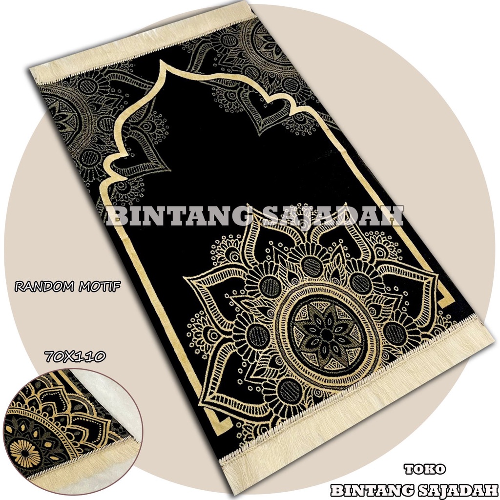 Sajadah Tebal  turky Dewasa Exclusive Kiswah Hitam flowers Halus perbaduan warna yang pas dan elegan