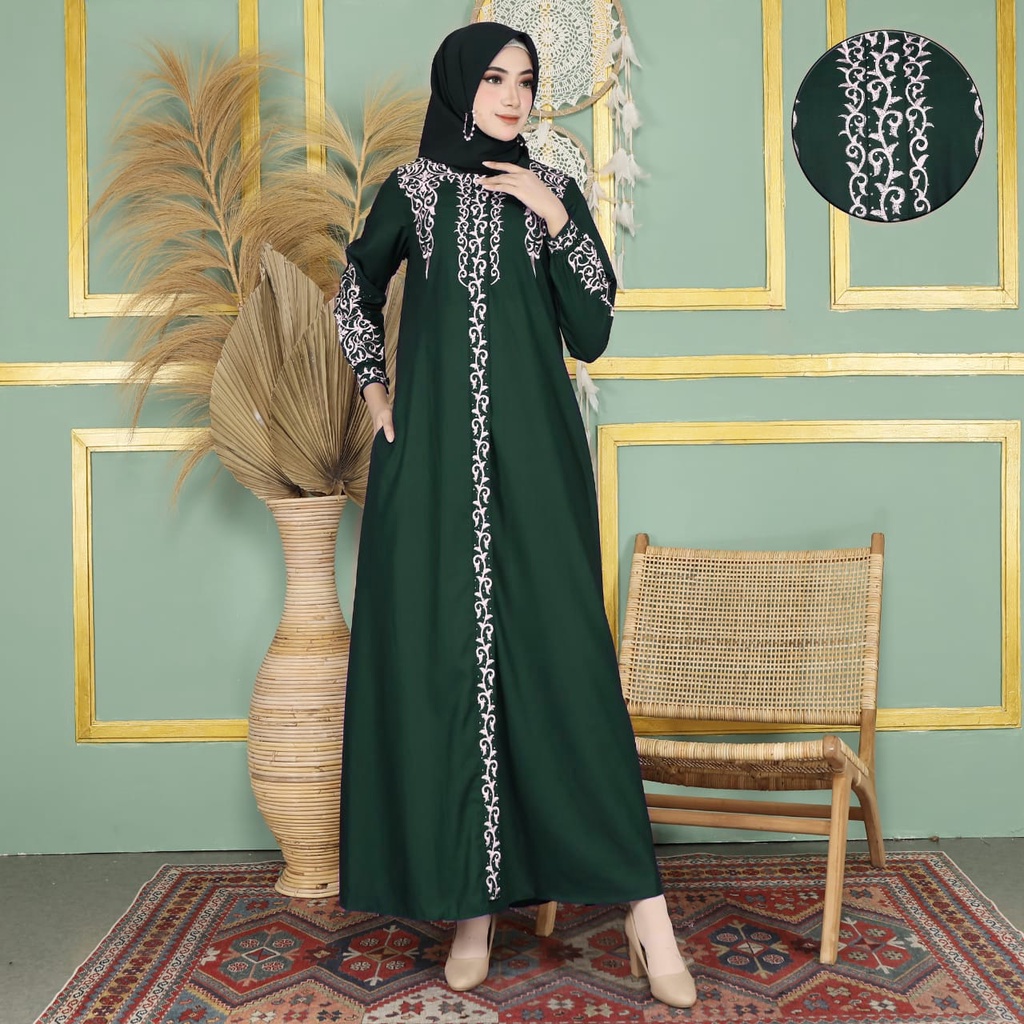 Gamis Bordir Katun Toyobo Premium Madina Amora Terbaru Mewah Jumbo Murah Dress Bordiran Bunga