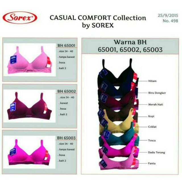 Bra Sorex Basic Wanita Dengan Kawat 65002 Casual Comfort Bra Kawat Sorex 34-40