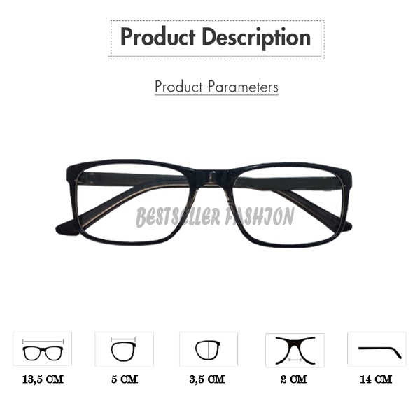 KACAMATA LENSA PLUS (+) UK.+1.00 SAMPAI +3.00 PRIA DAN WANITA FRAME PERSEGI HITAM FREE CASE