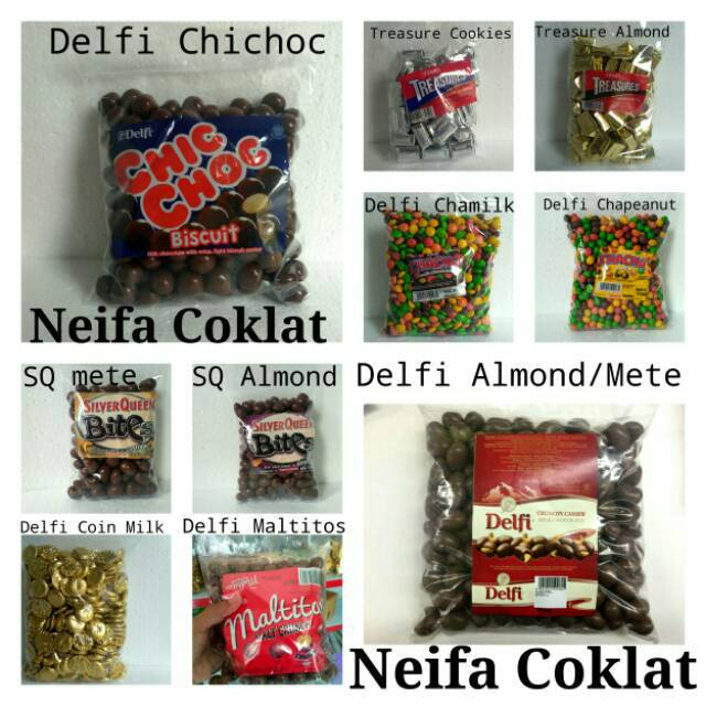 

Coklat Kiloan Delfi kemasan 1kg TREASURE CHACA DELFI ALMOND DELFI METE CHICHOC