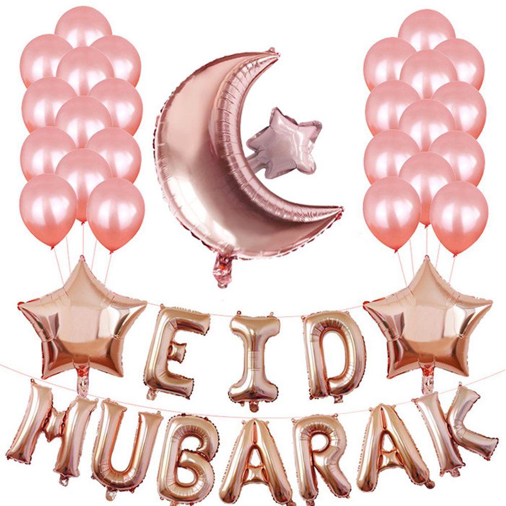 Suyo 37 / 38pcs / Set Balon Foil Motif Eid Mubarak + Bulan + Bintang Untuk Dekorasi Pesta / Festival