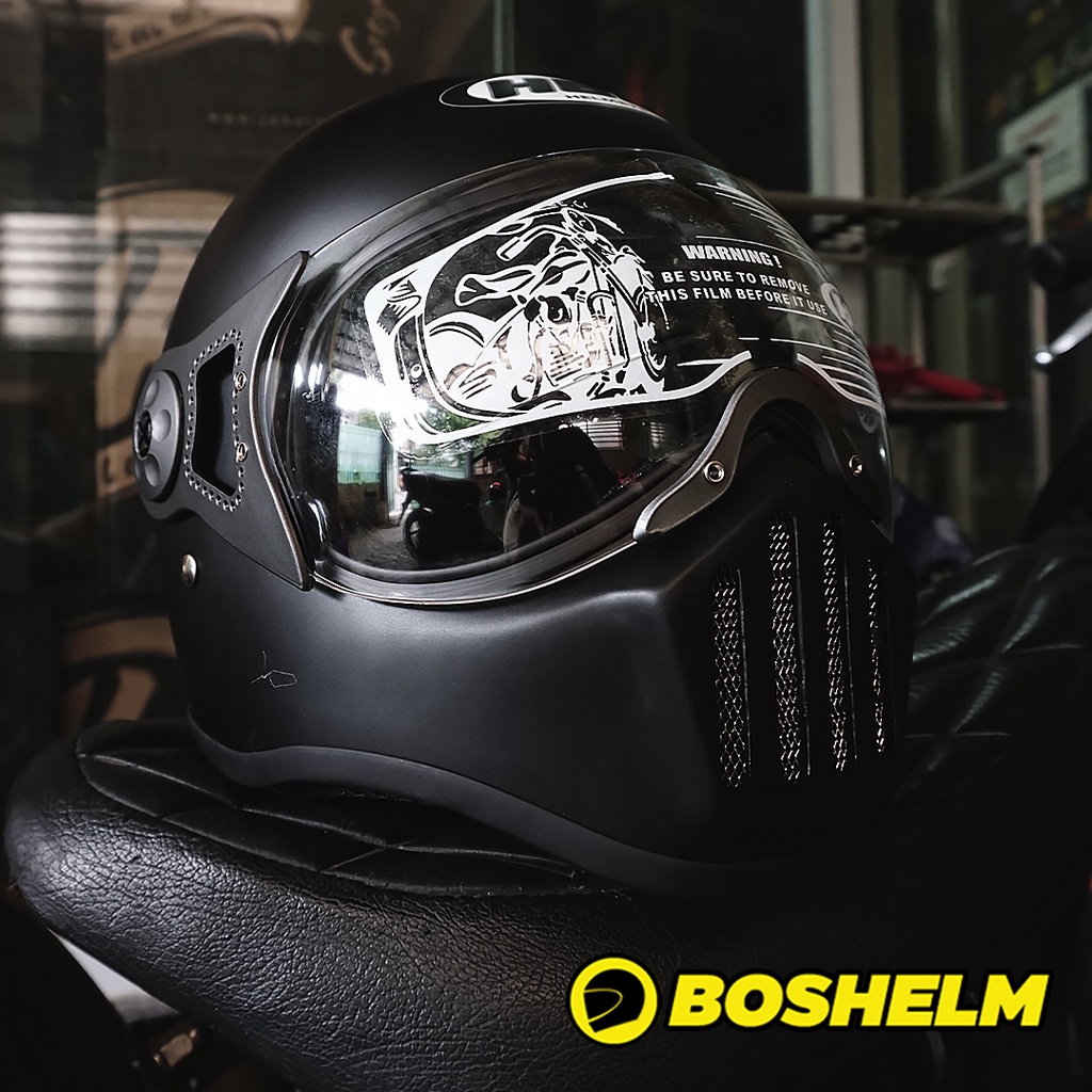 Jual Boshelm Helm Cakil Pilot Hbc Hitam Doff Helm Retro Full Face Sni