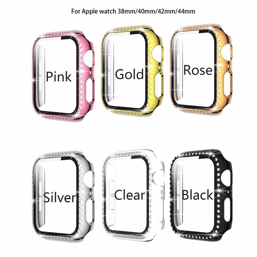 Diamond Pelindung Case Cover Untuk Apple Watch SE Series SE 6 5 4 3 2 1pc Hard Case Shell Untuk IWatch 40mm 44mm 38mm 42mm PC Bumper Frame Dengan Pelindung Layar Untuk t500 x7 t5 t55 ft5 SE SE